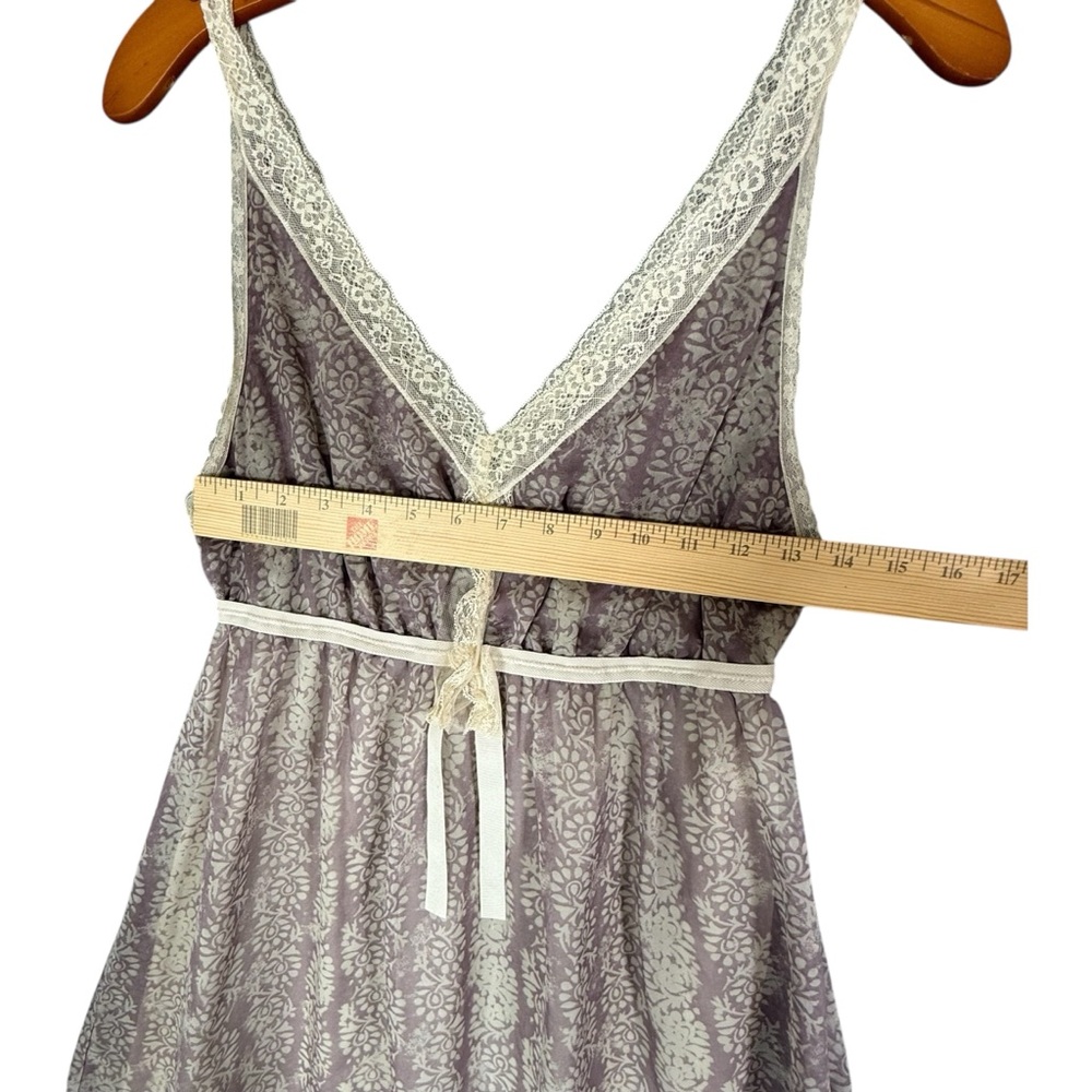 Benetton Babydoll Dress Purple Floral Y2K Coquette Knee Length Sheer Lace M - Picture 5 of 7